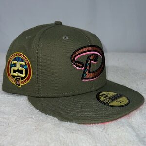 New Era Arizona Diamondbacks Olive and Neon Pink 7 5/8 Fitted Hat